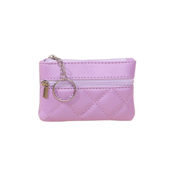 KEYRING COIN PURSE 2 ZIP QUILTED LILAC