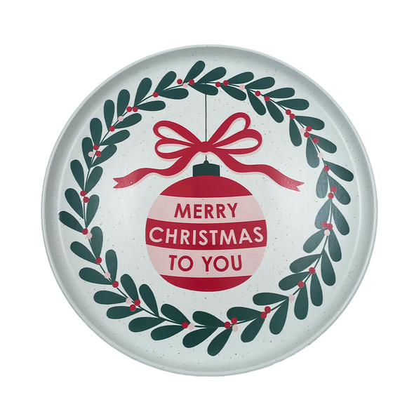 XMAS PLATTER ROUND BAUBLE WREATH MERRY CHRISTMAS