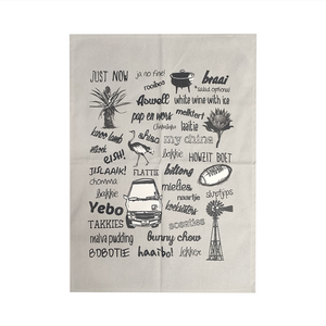 TEA TOWEL GREY SOUTH AFRICAN WORDS