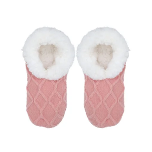 SLIPPERS FLUFFY KNITTED DIAMOND IN DUSKY PINK