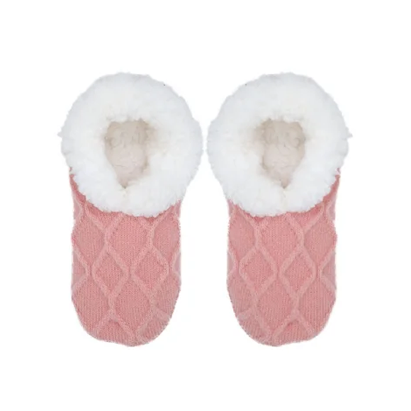 SLIPPERS FLUFFY KNITTED DIAMOND IN DUSKY PINK