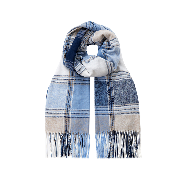 WINTER SCARF WITH TASSELS IN BLUE TONAL PLAID