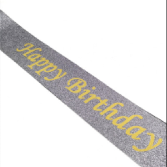 SASH SATIN HAPPY BIRTHDAY SILVER AND GOLD