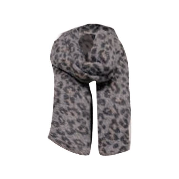 WINTER SCARF LEOPARD PRINT GREY BLACK AND BROWN