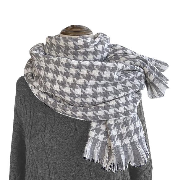 WINTER SCARF HOUNDSTOOTH IVORY AND GREY