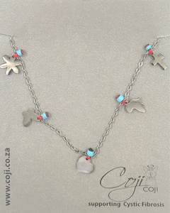 NECKLACE MULTI CHARM ON SILVER STAINLESS STEEL CHAIN