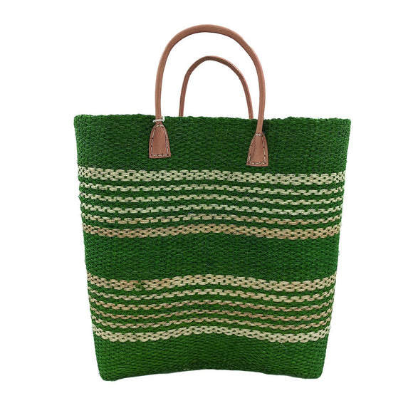 SISAL BASKET GREEN WITH STRIPES