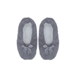SLIPPERS FLUFFY GREY RIBBED