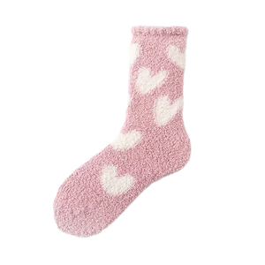 SOCKS FLUFFY WHITE HEARTS ON PINK