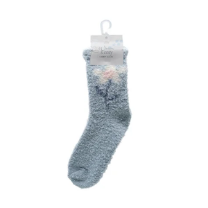 SOCKS FLUFFY BLUE WITH FLOWER