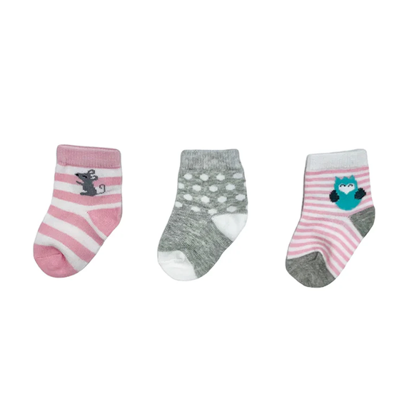 BABY SOCKS 3 PACK OWL NEWBORN - 6 MONTHS