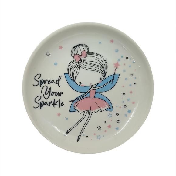 TRINKET PLATE CERAMIC ROUND WHITE SPREAD YOUR SPARKLE FAIRY