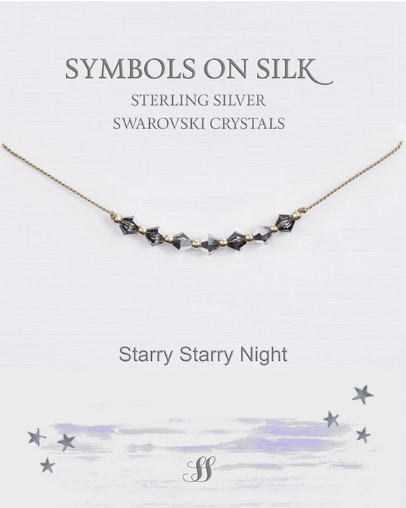 NECKLACE STARRY NIGHT CRYSTALS ON SILK