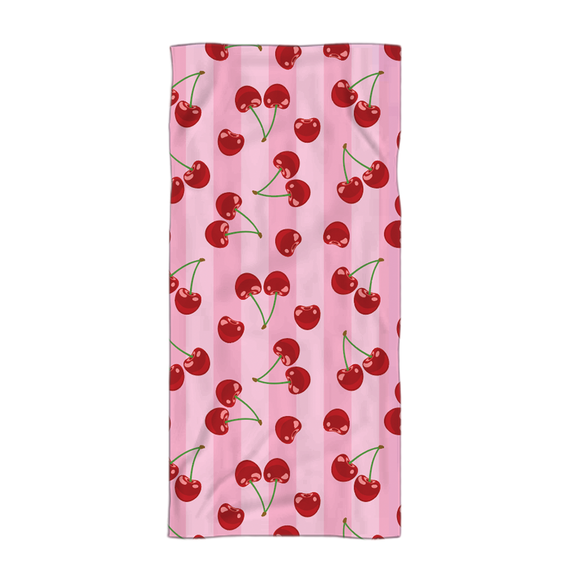 BEACH TOWEL PINK WITH RED CHERRIES
