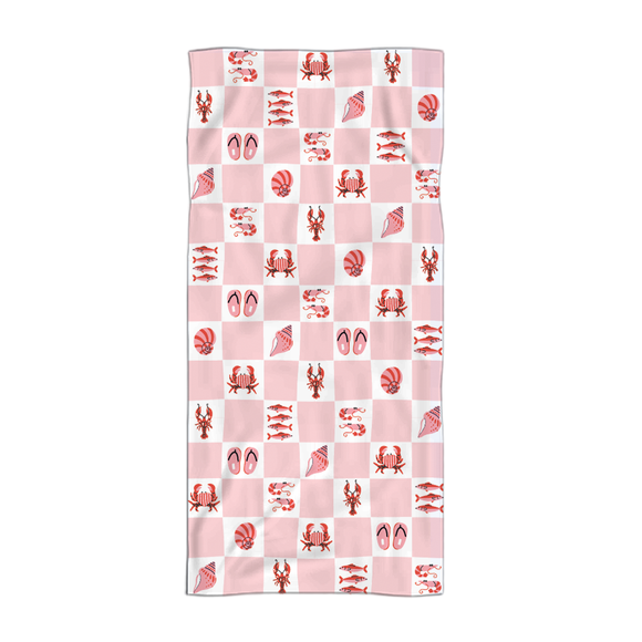 BEACH TOWEL PINK WITH SEALIFE INSPIRED DESIGN