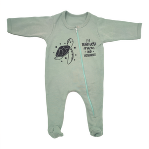 BABY GROW LONG SLEEVE WITH ZIPPER SAGE TURTLE