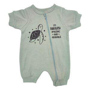 BABY GROW SHORT SLEEVE WITH ZIPPER SAGE TURTLE