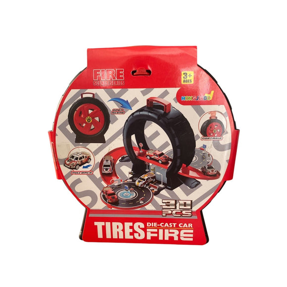 CARRY CASE WITH DIE CAST CAR TIRE FIRE