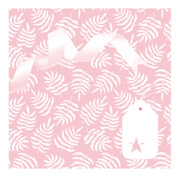 GIFT WRAP & TAG BALLET PINK FERN LEAVES
