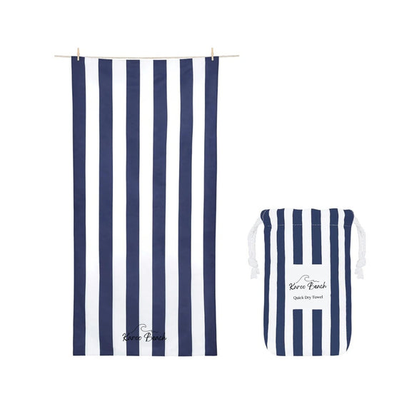 BEACH TOWEL MICROFIBRE IN BAG BLUE STRIPE