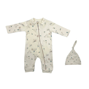 BABY GROW AND BEANIE SET NATURAL SAFARI 0 - 3 MONTHS