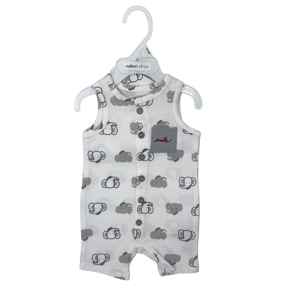 ROMPER AND HAT SET WHITE WITH GREY ELIE 0 - 3 MONTHS