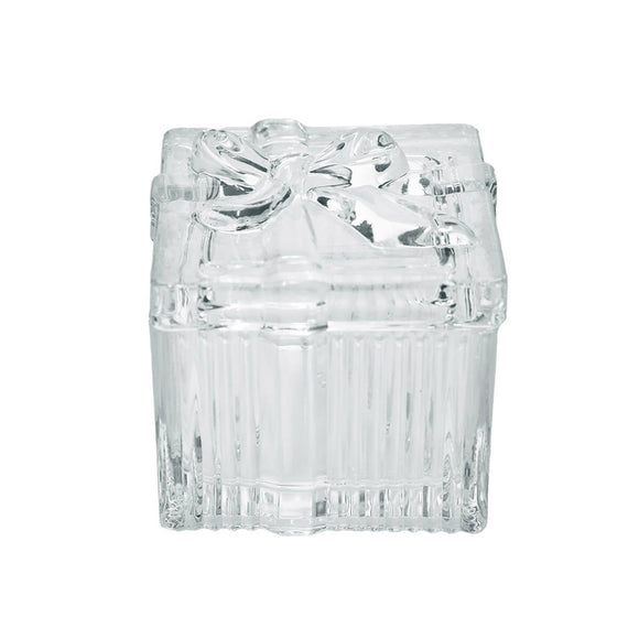GLASS TRINKET SQUARE WITH BOW LID