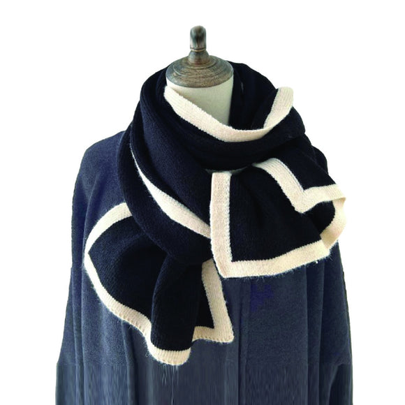 WINTER SCARF PLAIN BLACK WITH BEIGE BORDER