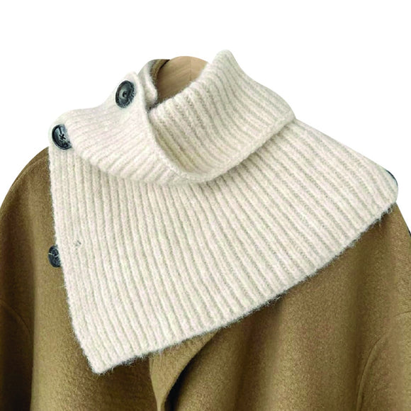 COLLARED SCARF RIBBED KNIT WITH BUTTON UP BEIGE
