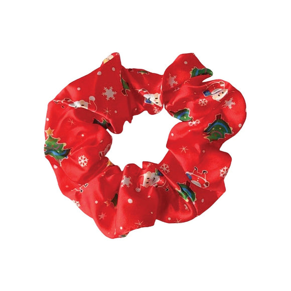 XMAS SCRUNCHIE SANTAS AND TREES ON RED
