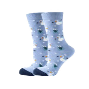SOCKS WITH WHITE SWANS ON BLUE
