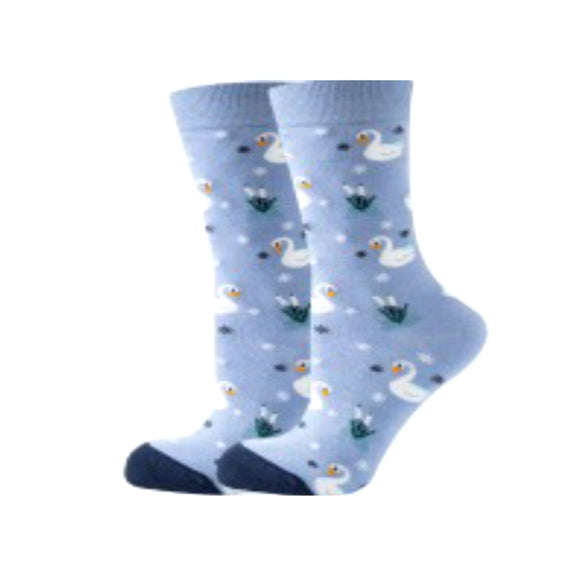 SOCKS WITH WHITE SWANS ON BLUE