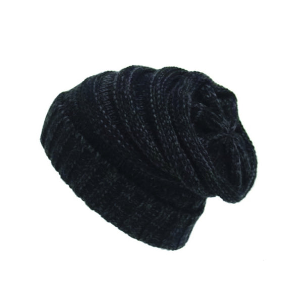 BEANIE SLOUCHY RIB KNIT DESIGN BLACK/GREY