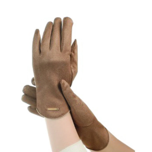 GLOVES MOCK SUEDE FLEECE LINED WARM BROWN