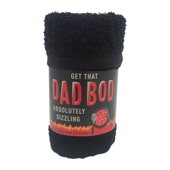 GYM TOWEL BLACK WITH ZIP POCKET DAD BOD SIZZLING