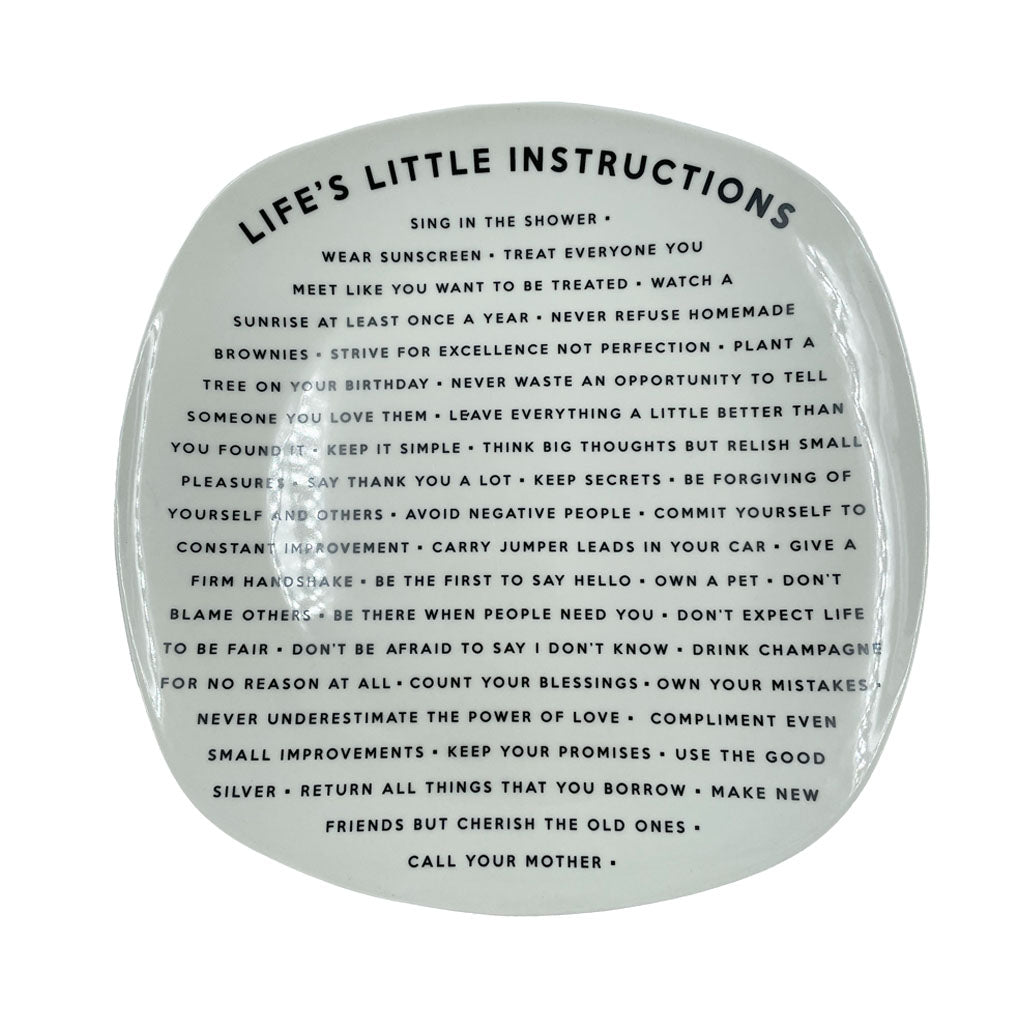 PLATTER SQUARE LIFE'S LITTLE INSTRUCTIONS WHITE 25CM