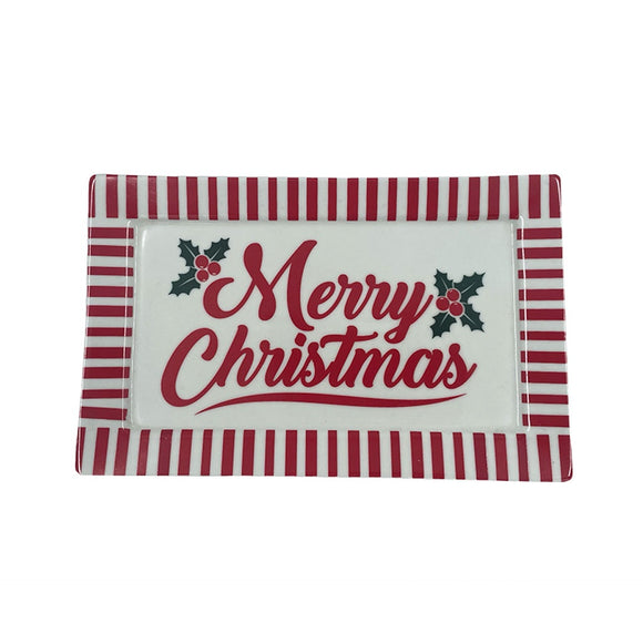 XMAS PLATTER RECTANGLE RED BORDER MERRY CHRISTMAS