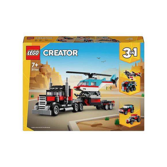 LARGE FLATBED TRUCK WITH HELICOPTER