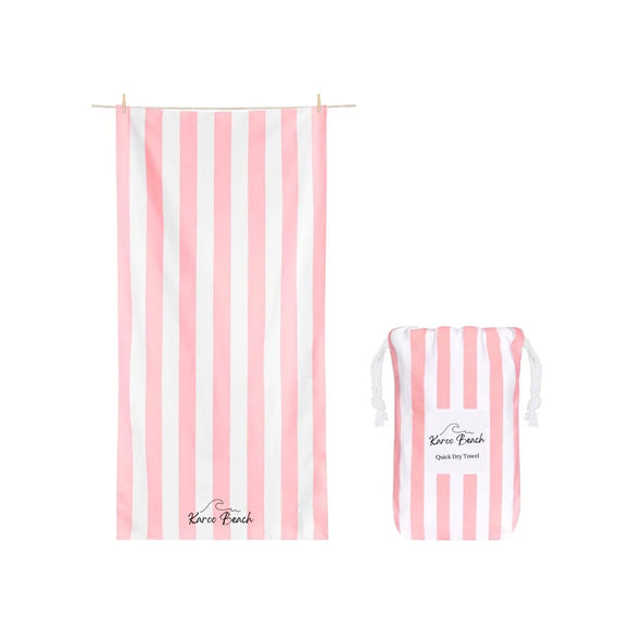 BEACH TOWEL MICROFIBRE IN  BAG PINK STRIPE