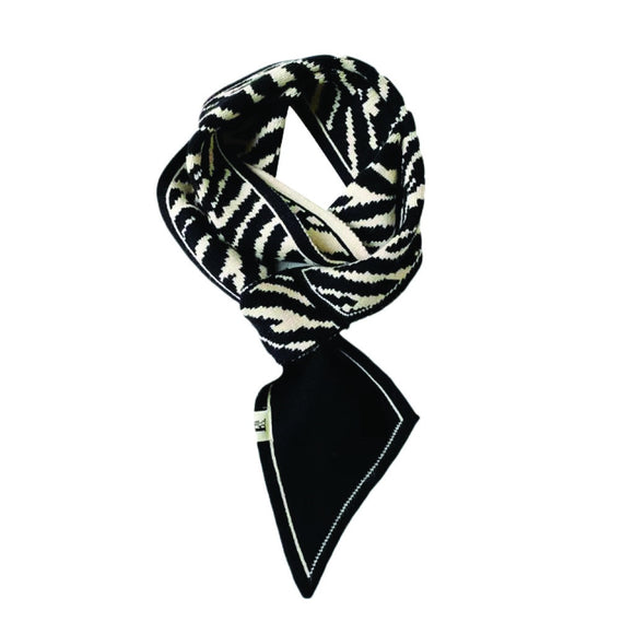 WINTER SCARF NECK TIE REVERSABLE IVORY AND BLACK WITH ZEBRA DESIGN