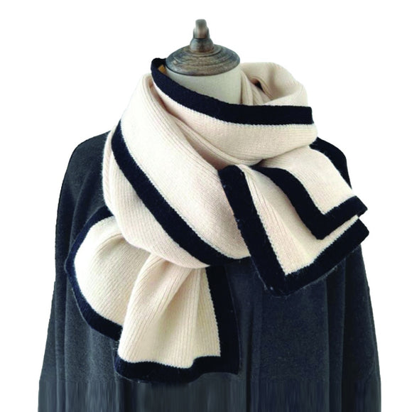 WINTER SCARF PLAIN BEIGE WITH BLACK BORDER