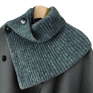 COLLARED SCARF RIBBED KNIT WITH BUTTON UP GREY