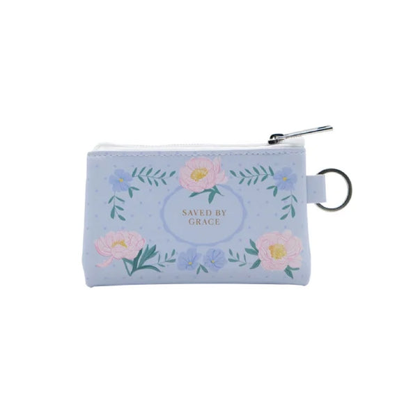 KEYRING COIN PURSE BLOOMS AND BLESSINGS ON BLUE