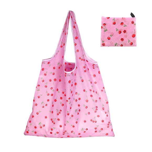 REUSABLE SHOPPING BAG RED CHERRIES ON PINK