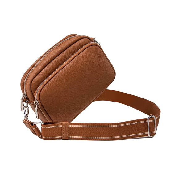 BAG CROSS BODY CAMERA 2 COMPARTMENTS PU BROWN