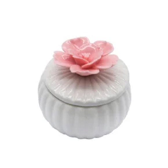 CERAMIC TRINKET BOX ROUND WITH PINK ROSE