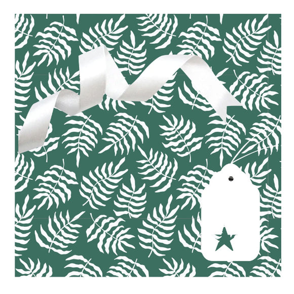 GIFT WRAP & TAG GREEN FERN LEAVES