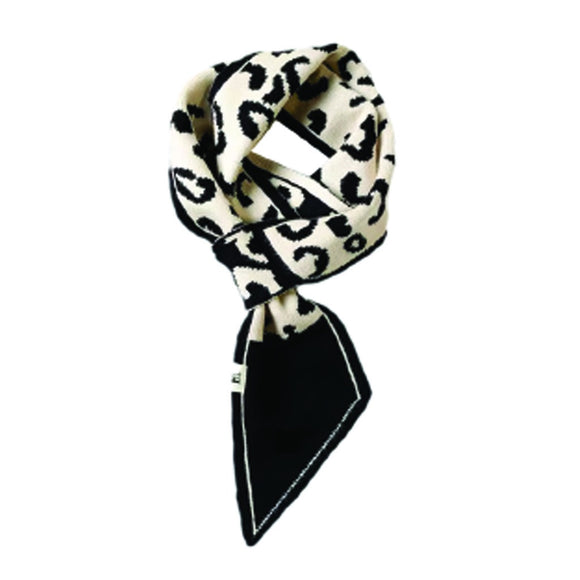 WINTER SCARF NECK TIE REVERSIBLE IVORY AND BLACK WITH LEOPARD DESIGN