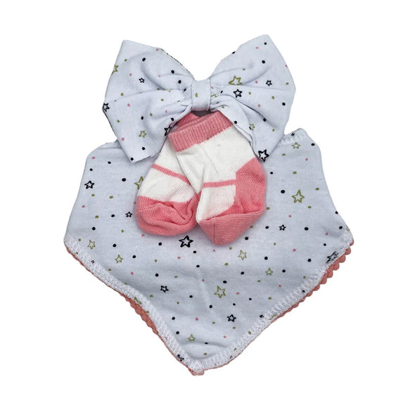 BANDANA BIB, SOCK & HEADBAND SET STARS 0 - 6 MONTHS