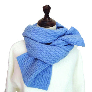 WINTER SCARF CABLE KNIT PATTERN BLUE